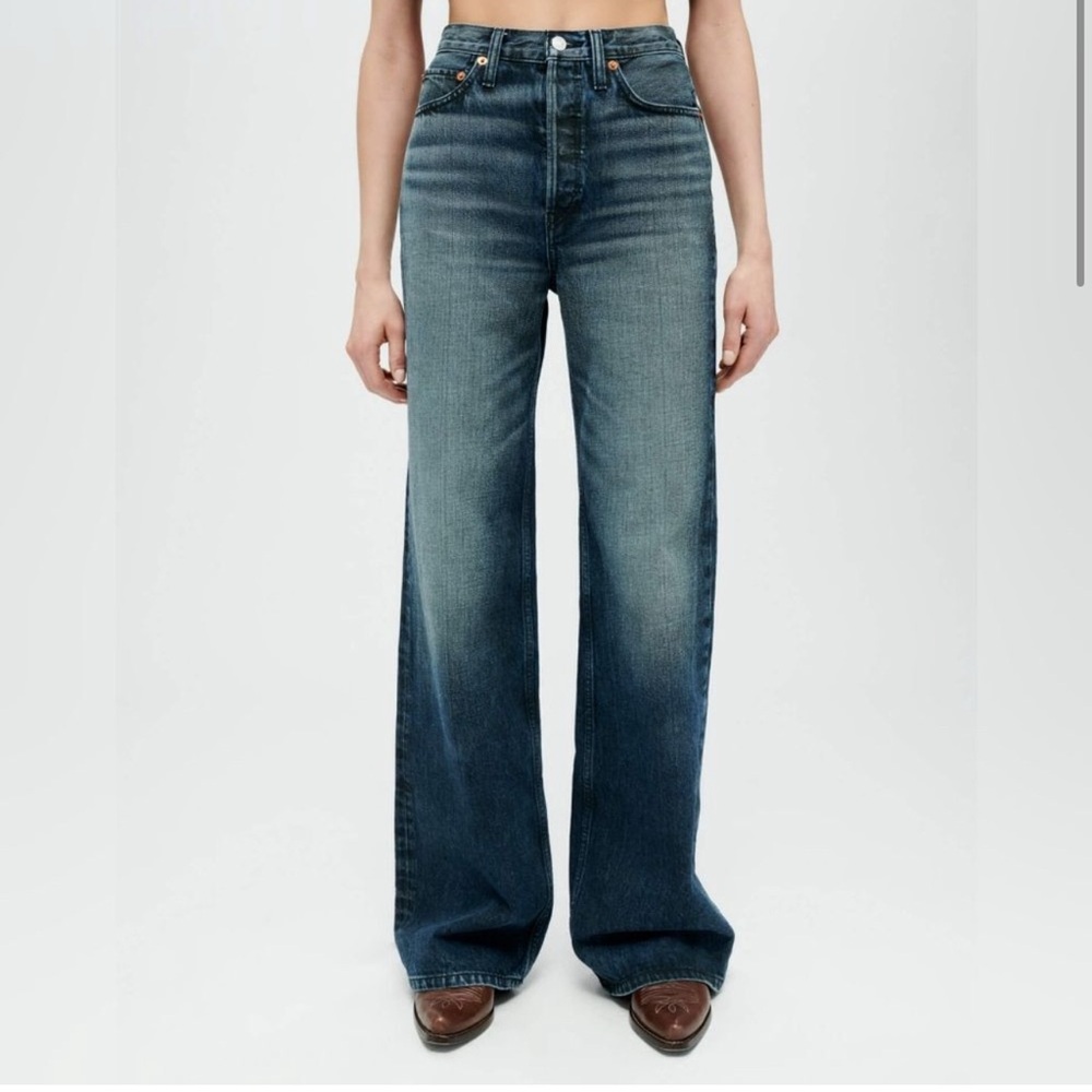 New Re/done Redone 70s Ultra High Rise Wide Leg Jeans 26 Midnight